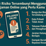 Ilustrasi perbandingan pinjol legal dengan simbol OJK dan dokumen resmi berwarna hijau, versus pinjol ilegal dengan tanda bahaya dan warna merah gelap.