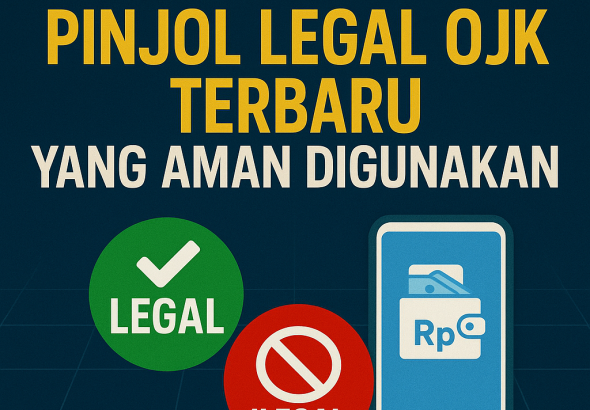 enampilkan smartphone dengan simbol rupiah, badge LEGAL berwarna hijau, badge ILEGAL berwarna merah, dan teks besar berbahasa Indonesia.