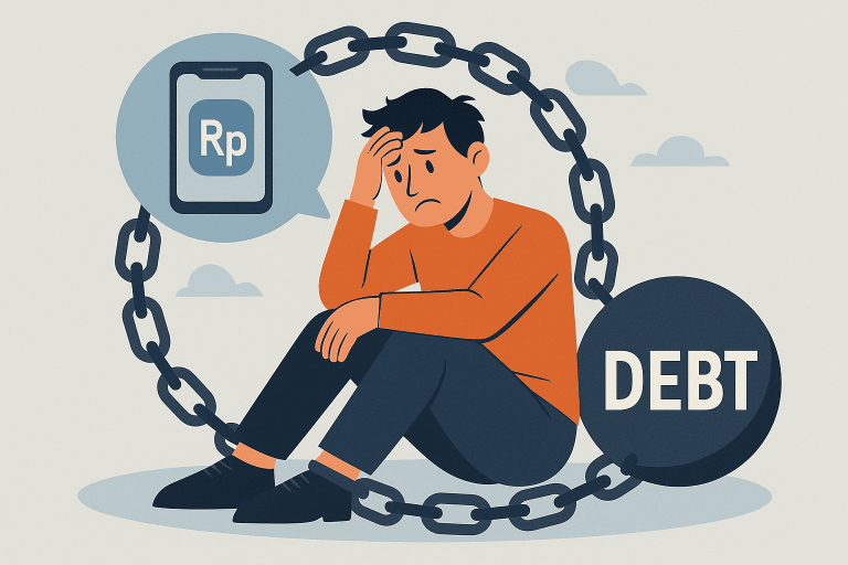 Ilustrasi seseorang terjerat utang pinjol karena kesalahan finansial.