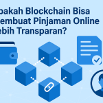Ilustrasi blockchain menghubungkan sistem pinjaman online dengan smart contract digital.