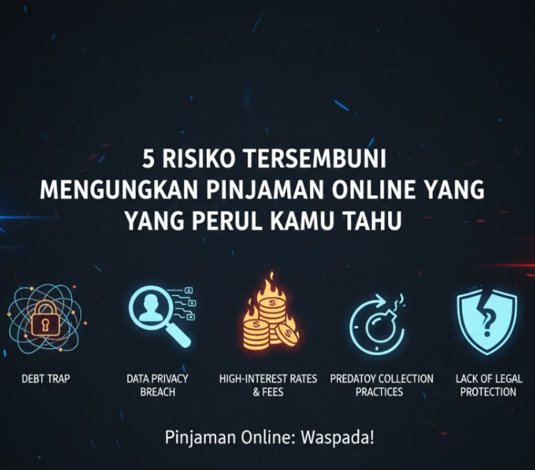 Ilustrasi seseorang dikelilingi tagihan digital dari aplikasi pinjaman online di layar smartphone.