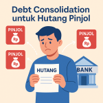 Ilustrasi seseorang melunasi banyak hutang pinjol dengan debt consolidation di bank.