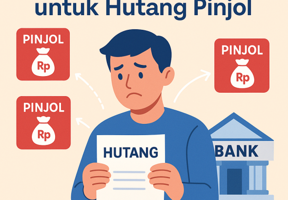 Ilustrasi seseorang melunasi banyak hutang pinjol dengan debt consolidation di bank.