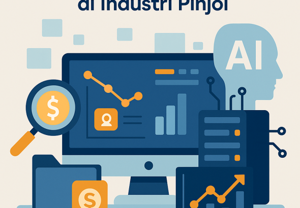 Ilustrasi Big Data dan analisis risiko di industri pinjaman online dengan grafik digital dan sistem AI.