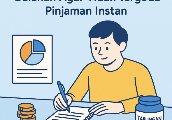 Ilustrasi seseorang menyusun anggaran bulanan dengan buku catatan dan kalkulator.