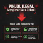Ilustrasi tangan digital mencuri data pribadi dari smartphone dengan simbol peringatan keamanan.