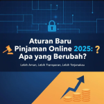 Ilustrasi regulasi fintech dengan simbol OJK dan aplikasi pinjaman online