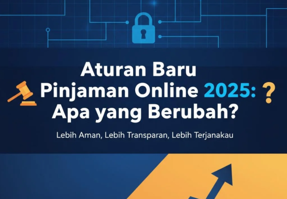 Ilustrasi regulasi fintech dengan simbol OJK dan aplikasi pinjaman online