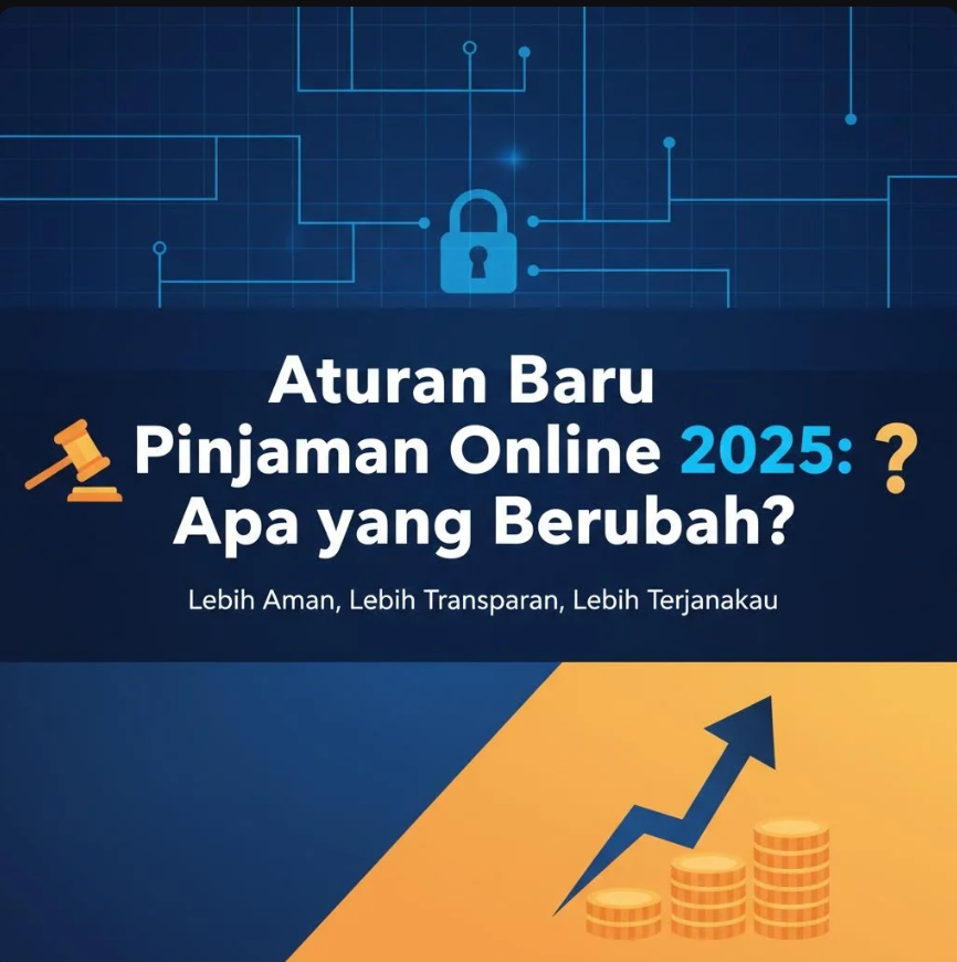 Ilustrasi regulasi fintech dengan simbol OJK dan aplikasi pinjaman online