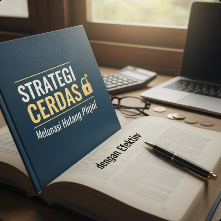 Ilustrasi seseorang melunasi hutang online dengan strategi keuangan dan catatan rencana pembayaran.