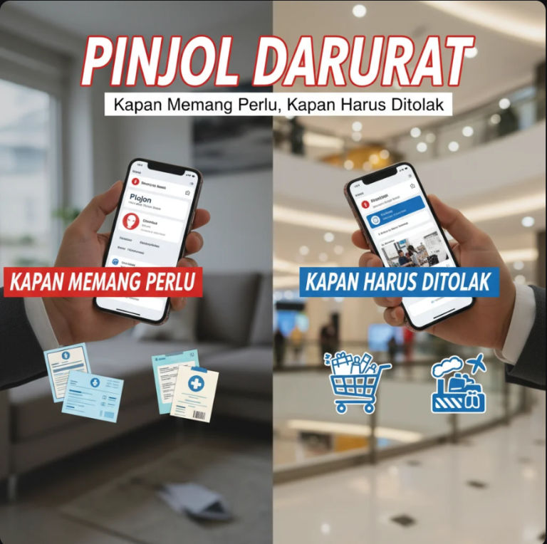 Ilustrasi keputusan bijak antara menggunakan pinjol darurat atau menolak pinjaman
