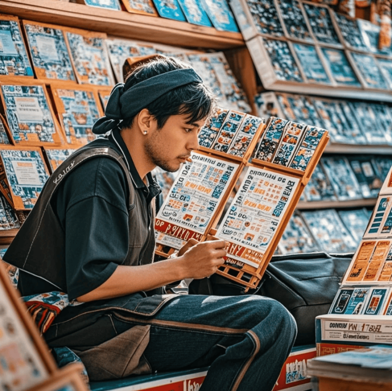 Seseorang sedang scroll media sosial di ponsel, terlihat iklan pinjaman online dan notifikasi aplikasi finansial