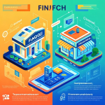 Ilustrasi aplikasi keuangan di smartphone dengan dua label: fintech dan pinjol, serta ikon keamanan dan dokumen regulasi.