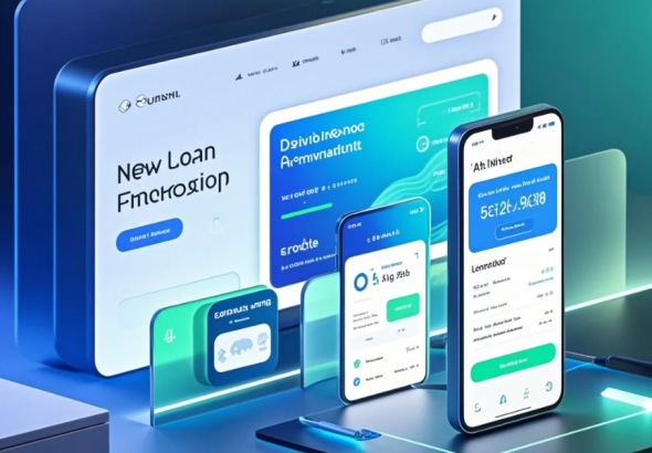 Tampilan dashboard pinjaman digital dengan grafik persetujuan kredit, skor risiko, dan verifikasi identitas
