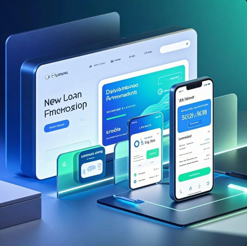 Tampilan dashboard pinjaman digital dengan grafik persetujuan kredit, skor risiko, dan verifikasi identitas